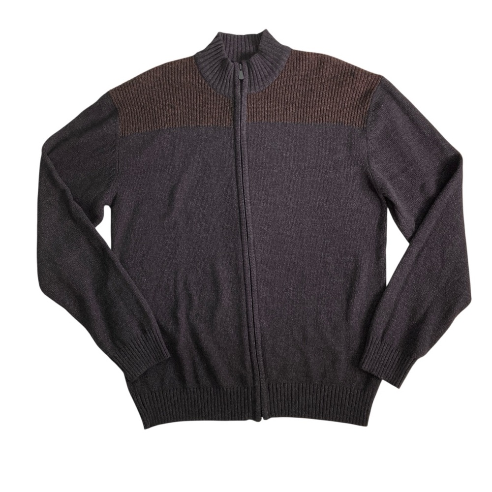 Method Mock Neck Zip Front Cardigan Brown/Dark Gray Knit‎ Two Tone (Size XXL)